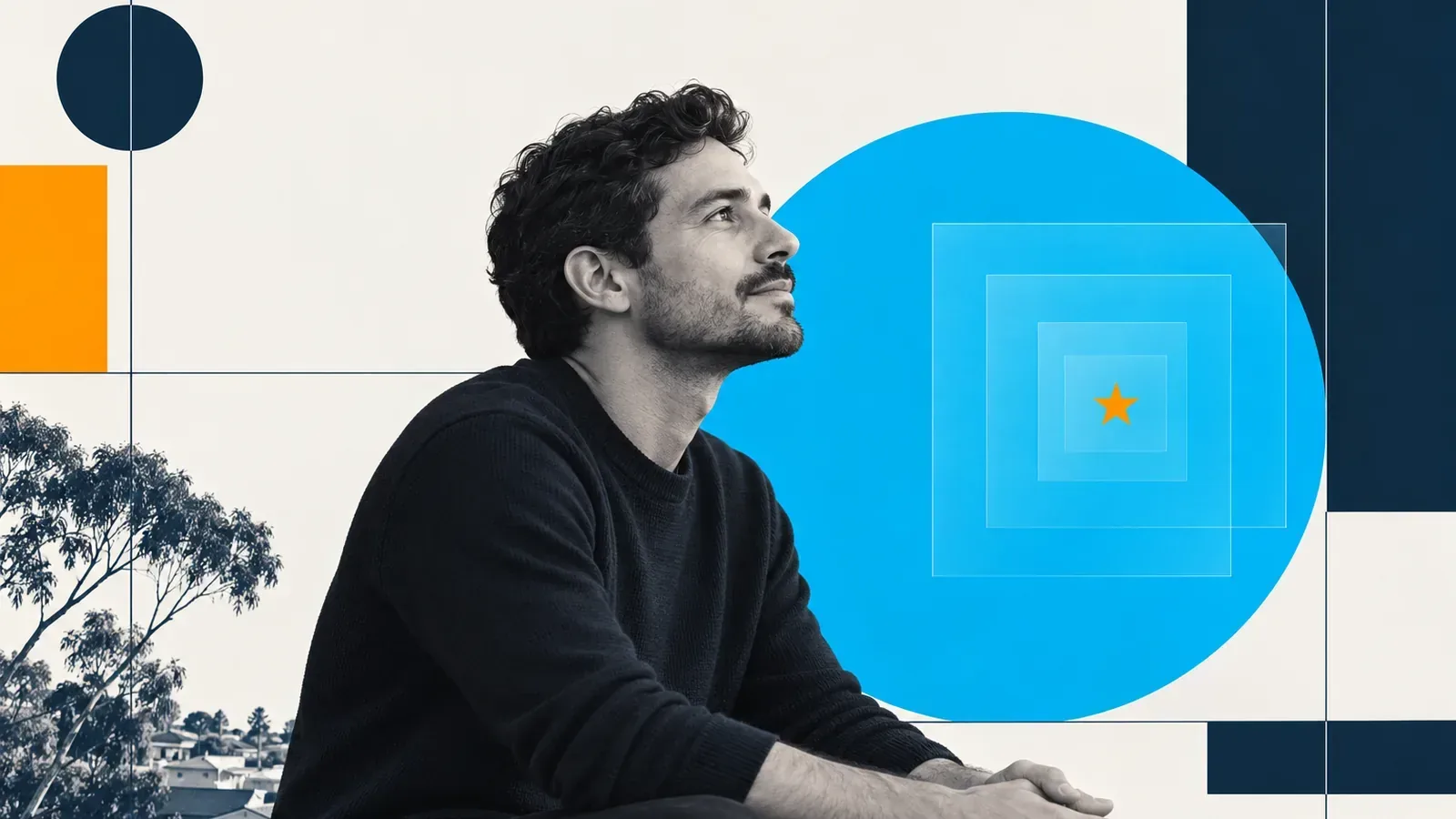 Nested cyan frames each holding an orange star behind a portrait: structured data earning rich snippets