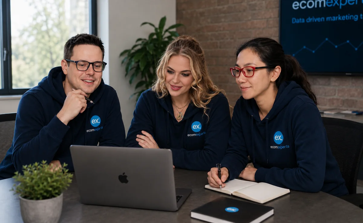 The Ecomexperts team reviewing a client's SEO performance