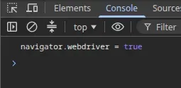 Chrome DevTools console returning true for navigator.webdriver in a session with Chrome’s automation launch flag.
