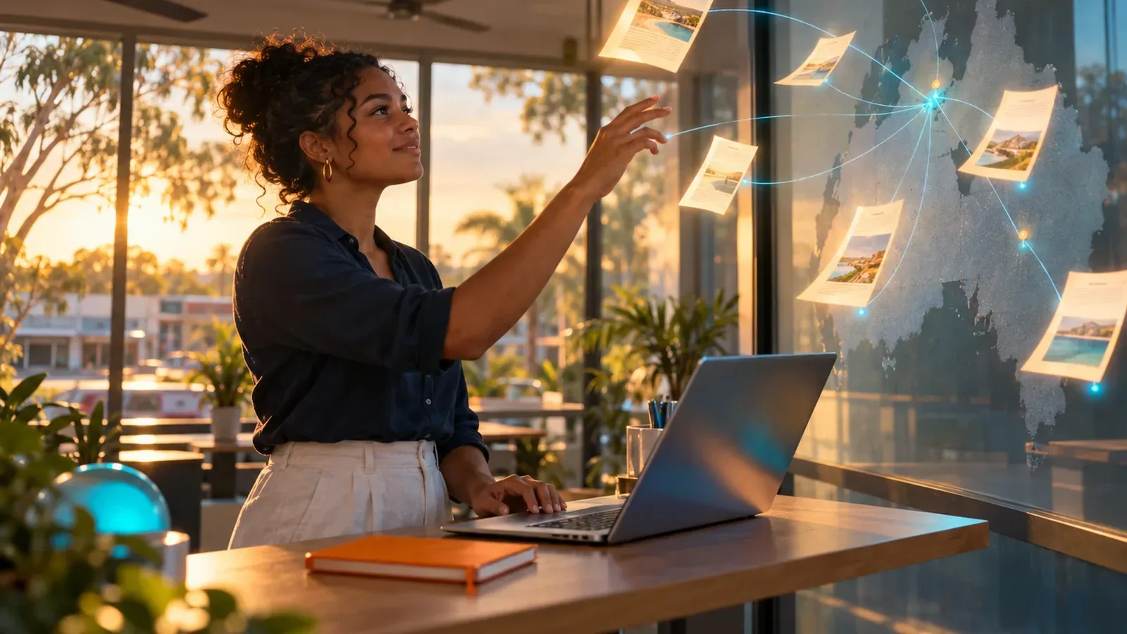 Press pitches fly from a PR specialist's desk and earn linked mentions across a newsroom map, digital PR for backlinks.
