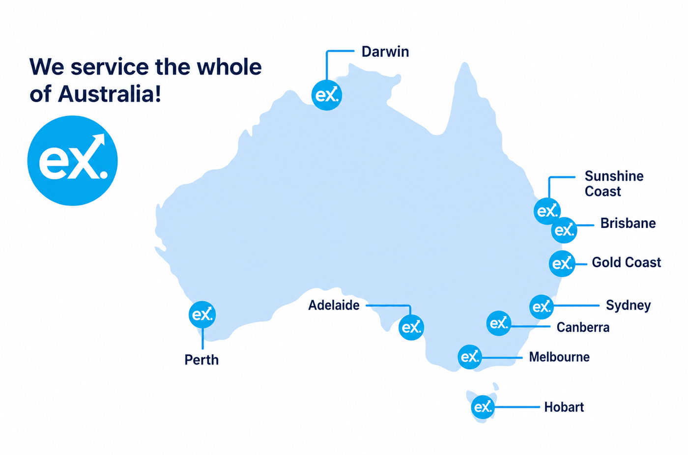 EcomExperts services the whole of Australia — Perth, Darwin, Adelaide, Sunshine Coast, Brisbane, Gold Coast, Sydney, Canberra, Melbourne and Hobart