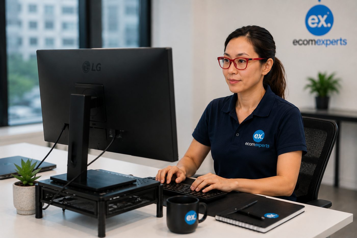 EcomExperts local SEO specialist working at her desk